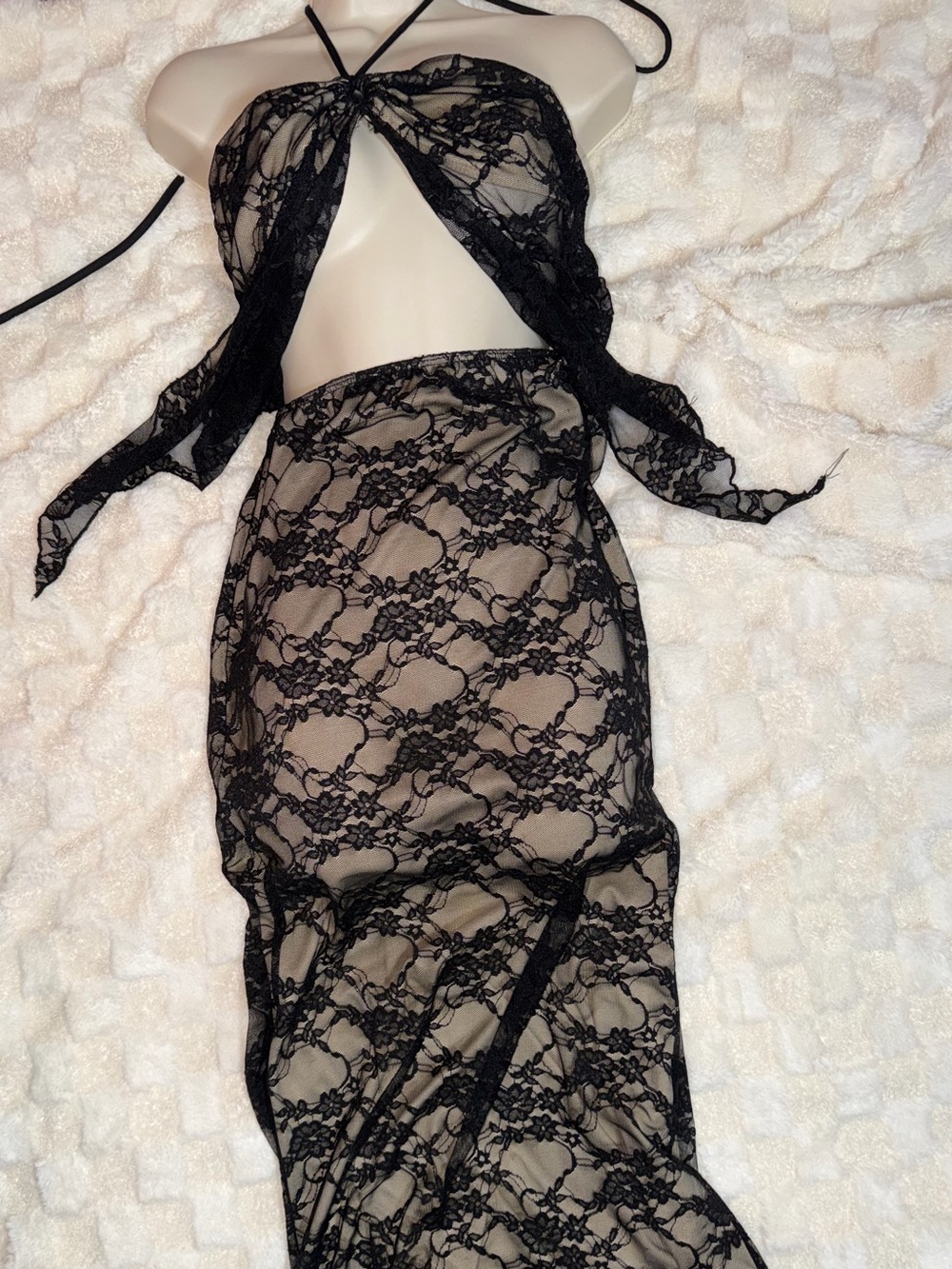 2 piece Black Lace Sheer Halter